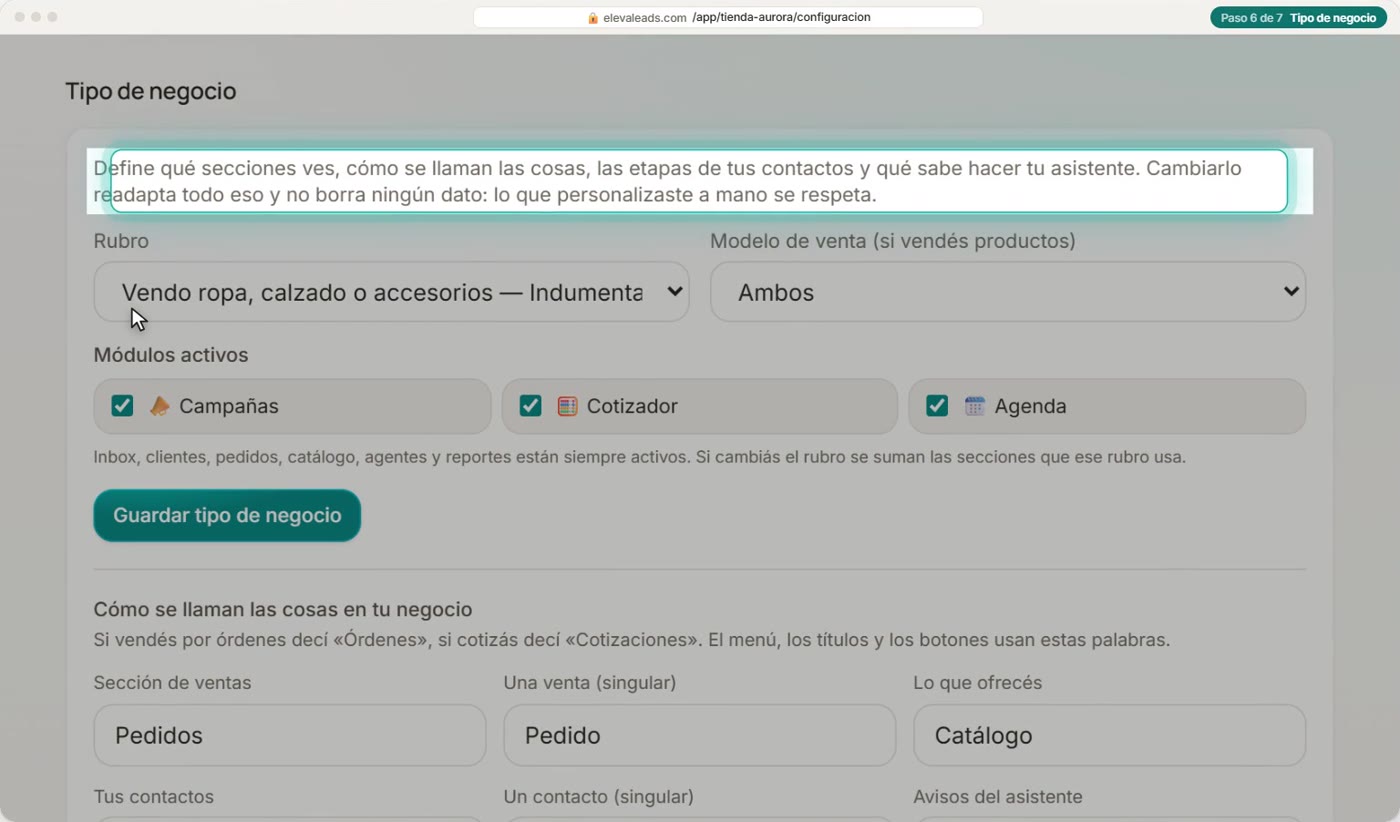 Tipo de negocio