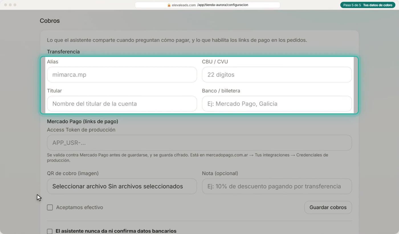 Tus datos de cobro
